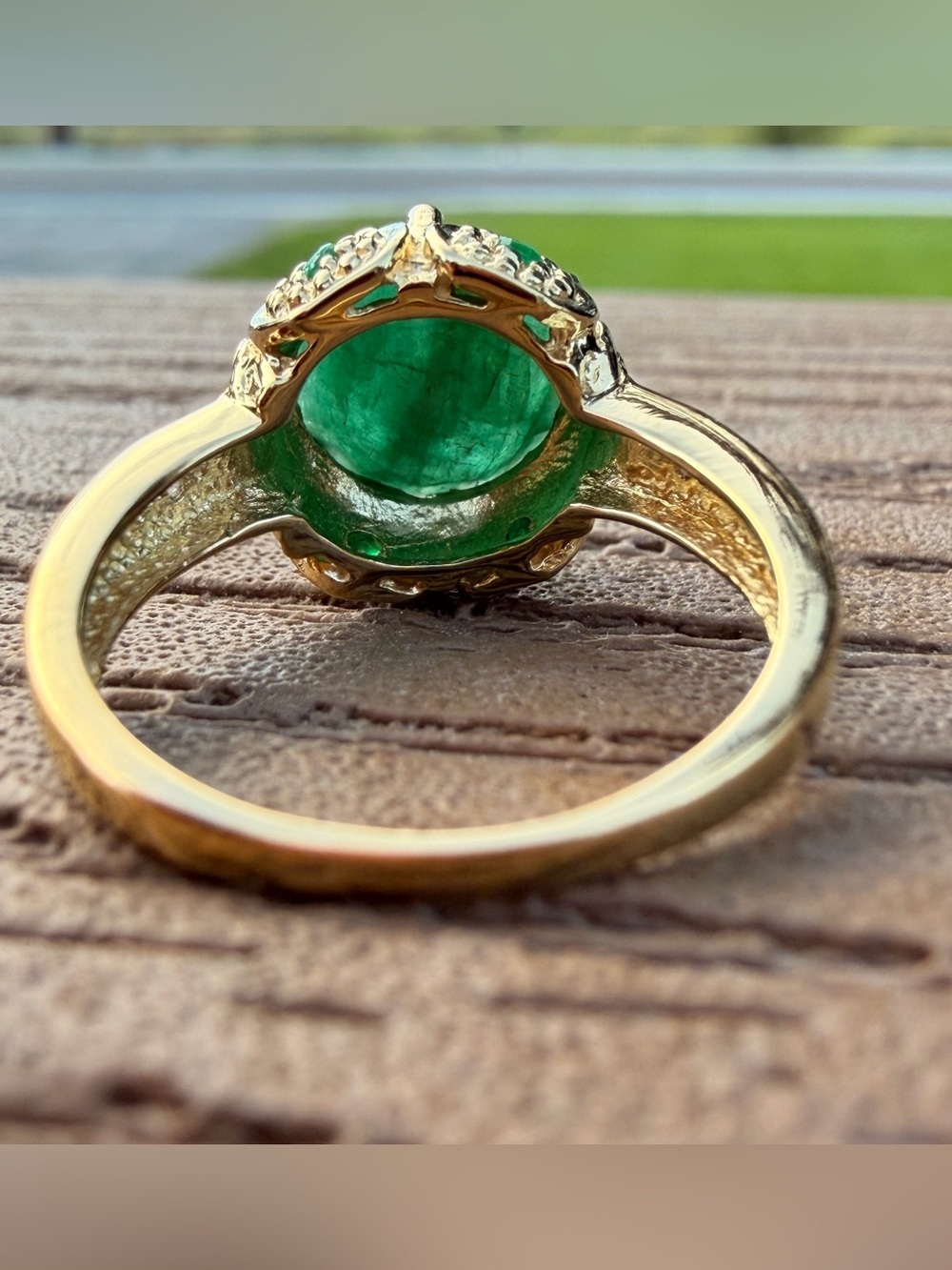 14K Yellow Gold Over Sterling Silver 3.22 CTW AAA Emerald & Diamond Ring Size 7 - Picture 3 of 14